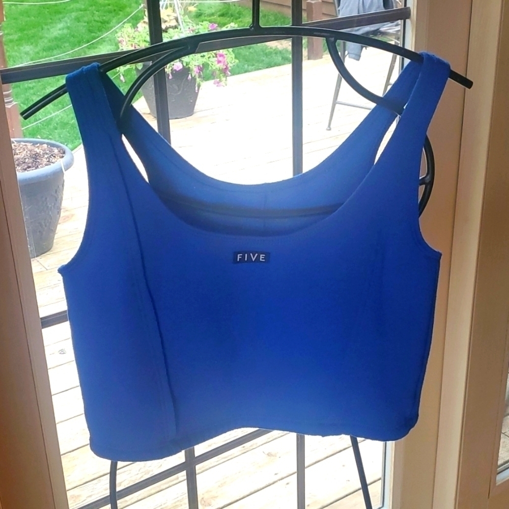 Five Womens Royal Blue Fleece Lined Cropped Tank Top Scoop Neck Sz S Made in USA